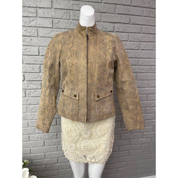 Alfani Brown Animal Print Leather Blazer Size S - Picture 1 of 9